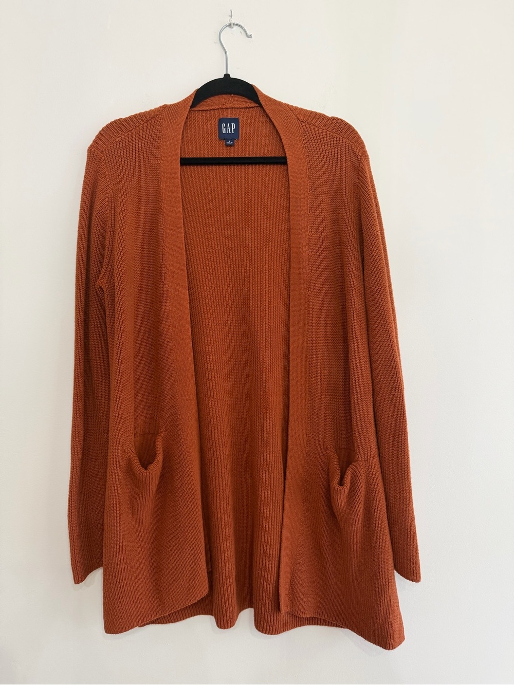 GAP Rust Burnt Orange Longline Midilength Cardigan Sweater L Pockets